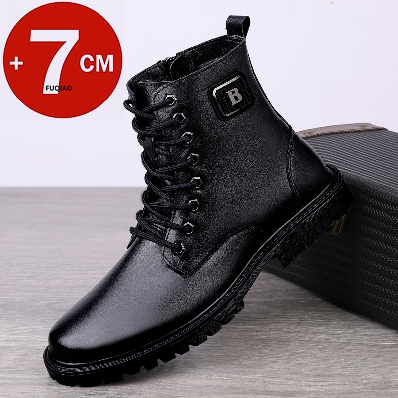 Men'S Shoes With Height Increase - メンズ本革エレベーターブーツ 冬用暖かい裏地付きジップアップアンクルブーツ 7cm隠し身長アップ ビジネスフォーマルカジュアル用