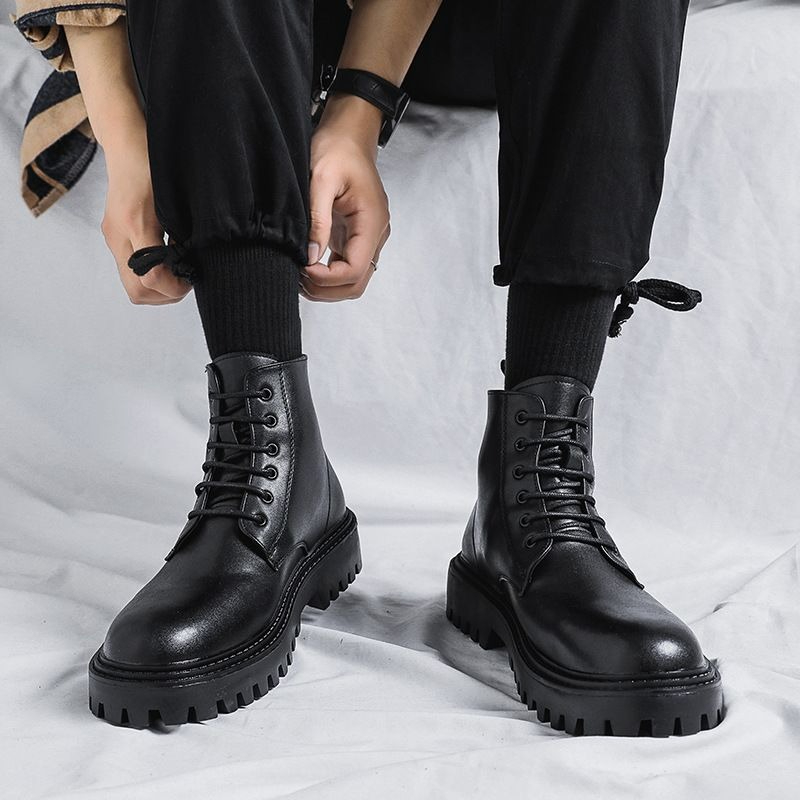 Men'S Shoes With Height Increase - メンズハイカットレザーブーツ ファッション ブリティッシュスタイル レトロ 厚底 身長アップ
