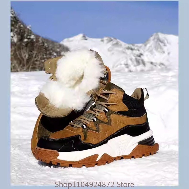 Men'S Shoes Daily Use - 冬用暖かいウールコットンシューズ メンズスノーブーツ ファー厚プラッシュ カジュアル厚底 スポーツハイカットブーツ 男性用アウトドアスニーカー