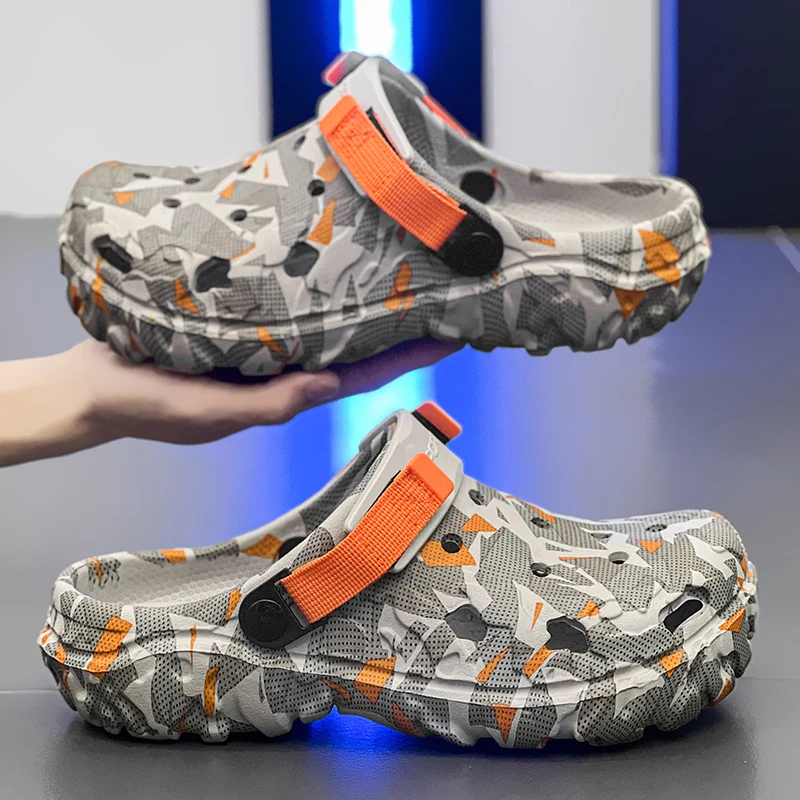 Men Shoes Marks - 新しいメンズ下駄スリッパサンダル男性ガーデンシューズフラット迷彩サンダル男性スニーカーアウトドアフリップフロップホーム下駄