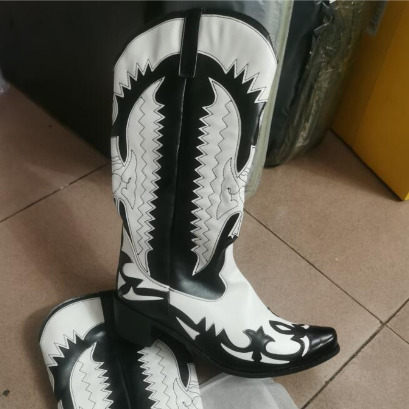 Men Shoes Size 46 - 2027 ファッション新メンズカウボーイブーツミッドヒールオートバイカジュアル高品質男性パンプスプラスサイズ: 38-44 45 46 47