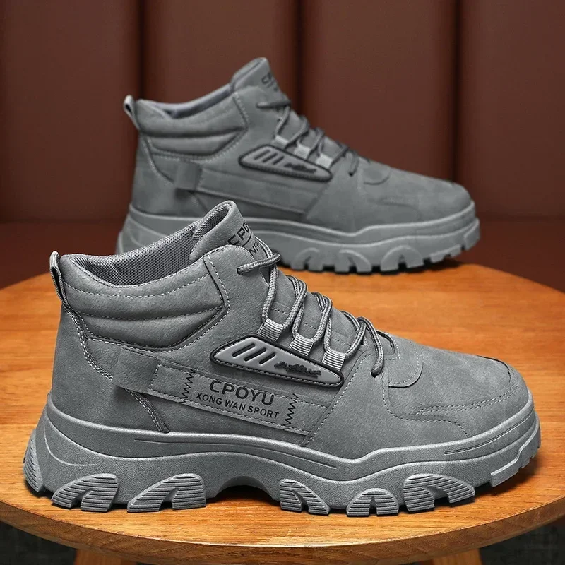 Men'S Shoes With Height Increase - アンクルブーツメンズシューズ春ハイカット防水滑り止め作業安全靴男性屋外身長増加プラットフォームハイキングブーツ