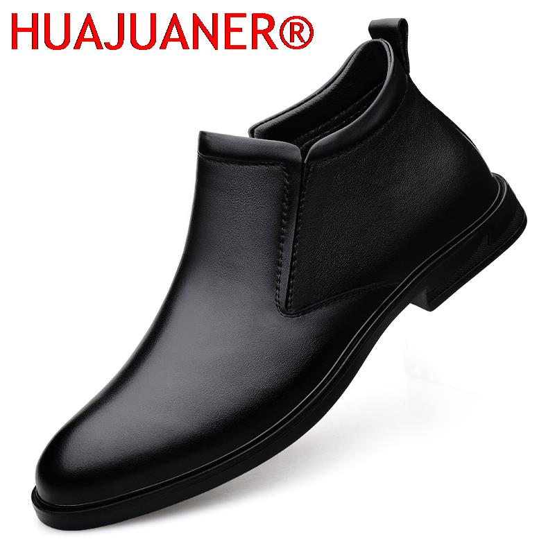 Men Shoes Brand - チェルシーブーツ黒メンズショート本革ブーツ春秋カジュアルドレスフォーマルシューズ高級ブランド男性スノーブーツ