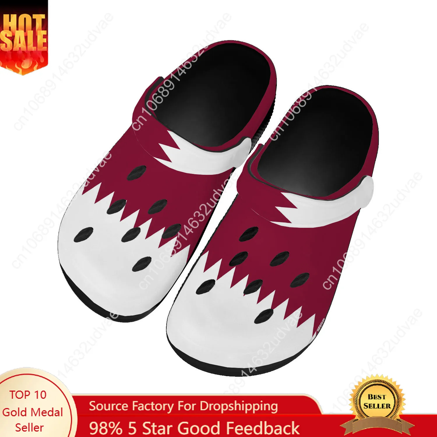Men Shoes Qatar - カタール国旗ウォーターシューズ男性女性快適なホームガーデン下駄カスタマイズサンダルビーチ通気性穴スリッパ