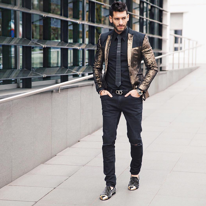Men Shoes Louboutin - Piergitar 手作りメンズスエードシューズフロントゴールドバックルとスパイクスリッポン喫煙スリッパウェディングパーティーマッチングルブタン