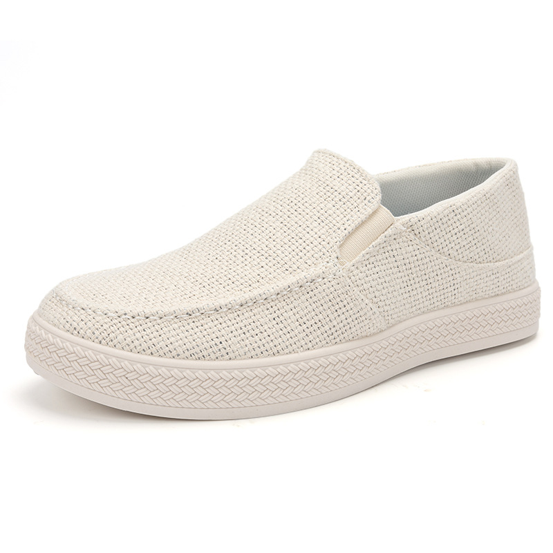 Men'S Shoes Daily Use - メンズリネンスリッポンローファー、通気性のある織物アッパー、耐摩耗性ラバーソール、カジュアルデイリーウォーキングフラットシューズ