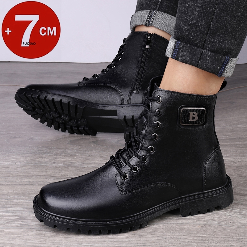 メンズ本革エレベーターブーツ 冬用暖かい裏地付きジップアップ - Men'S Shoes With Height Increase のレビューと価格