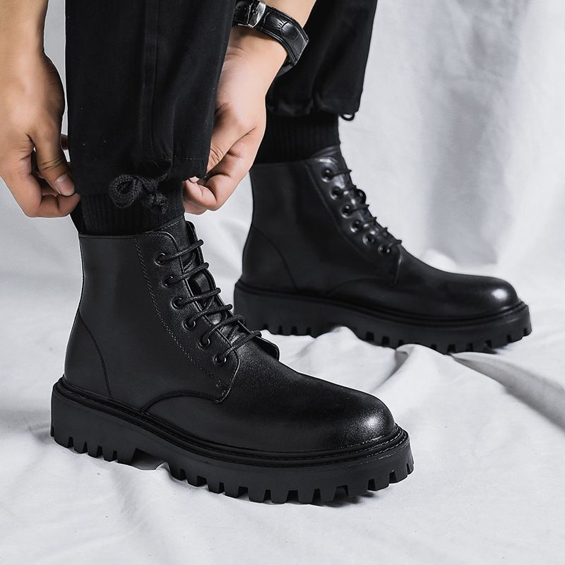 メンズハイカットレザーブーツ ファッション ブリティッシュス - Men'S Shoes With Height Increase のレビューと価格