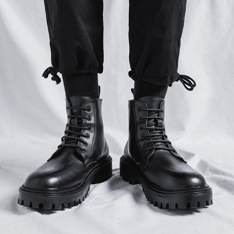 メンズハイカットレザーブーツ ファッション ブリティッシュス - Men'S Shoes With Height Increase のレビューと価格