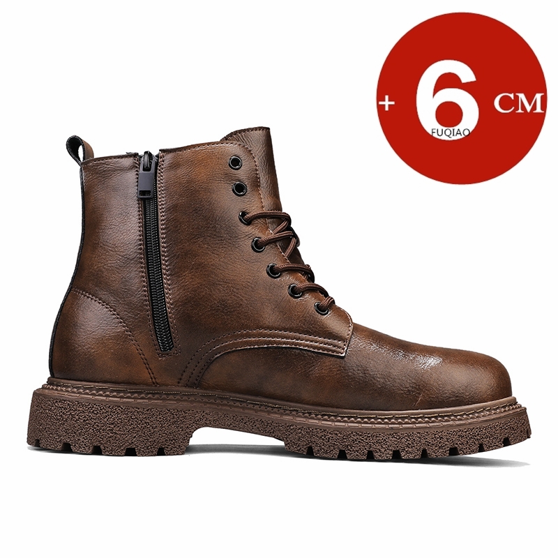 6cm身長アップ効果のあるメンズブーツ、レザー製、アウトドア - Men'S Shoes With Height Increase のレビューと価格