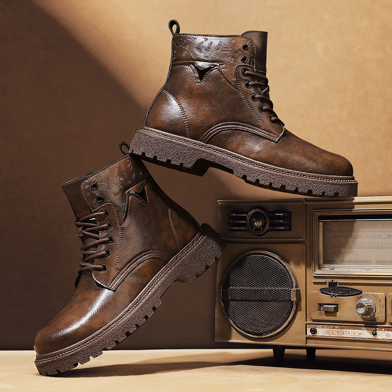6cm身長アップ効果のあるメンズブーツ、レザー製、アウトドア - Men'S Shoes With Height Increase のレビューと価格
