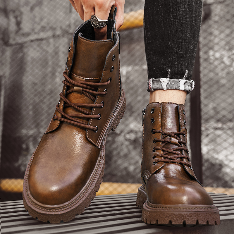 6cm身長アップ効果のあるメンズブーツ、レザー製、アウトドア - Men'S Shoes With Height Increase のレビューと価格