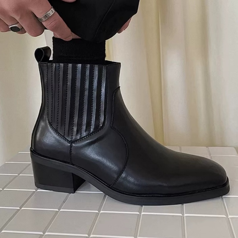 秋冬用ブラックレザーシューズ メンズ ウエスタンブーツ 5c - Men'S Shoes With Height Increase のレビューと価格