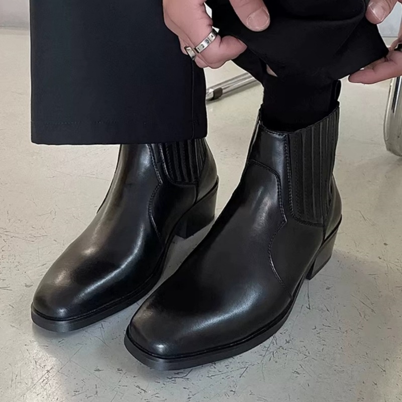 秋冬用ブラックレザーシューズ メンズ ウエスタンブーツ 5c - Men'S Shoes With Height Increase のレビューと価格
