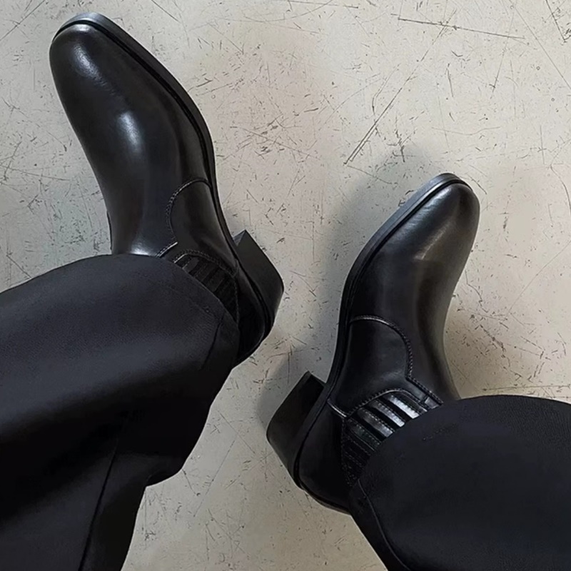 秋冬用ブラックレザーシューズ メンズ ウエスタンブーツ 5c - Men'S Shoes With Height Increase のレビューと価格