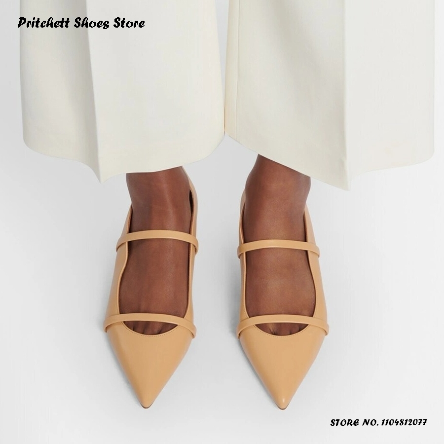 レディース ダブルストラップ レザー バレエシューズ ポイン - Men Shoes Casual のレビューと価格
