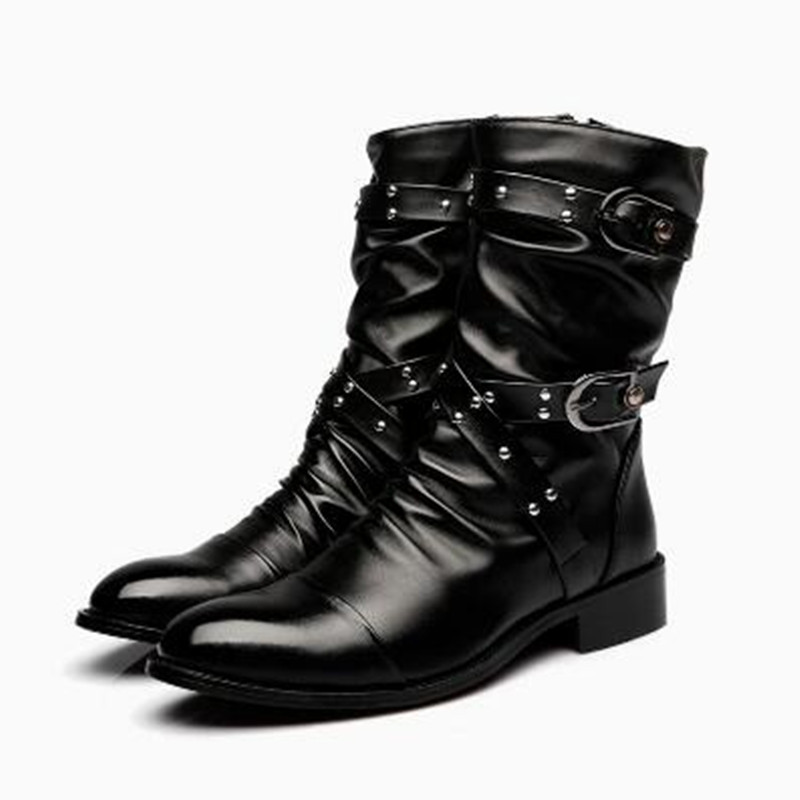 ファッションメンズレザー高品質ミッドチューブブーツクラシック - Men Shoes Size 46 のレビューと価格