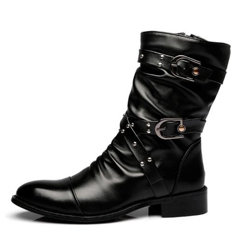 ファッションメンズレザー高品質ミッドチューブブーツクラシック - Men Shoes Size 46 のレビューと価格