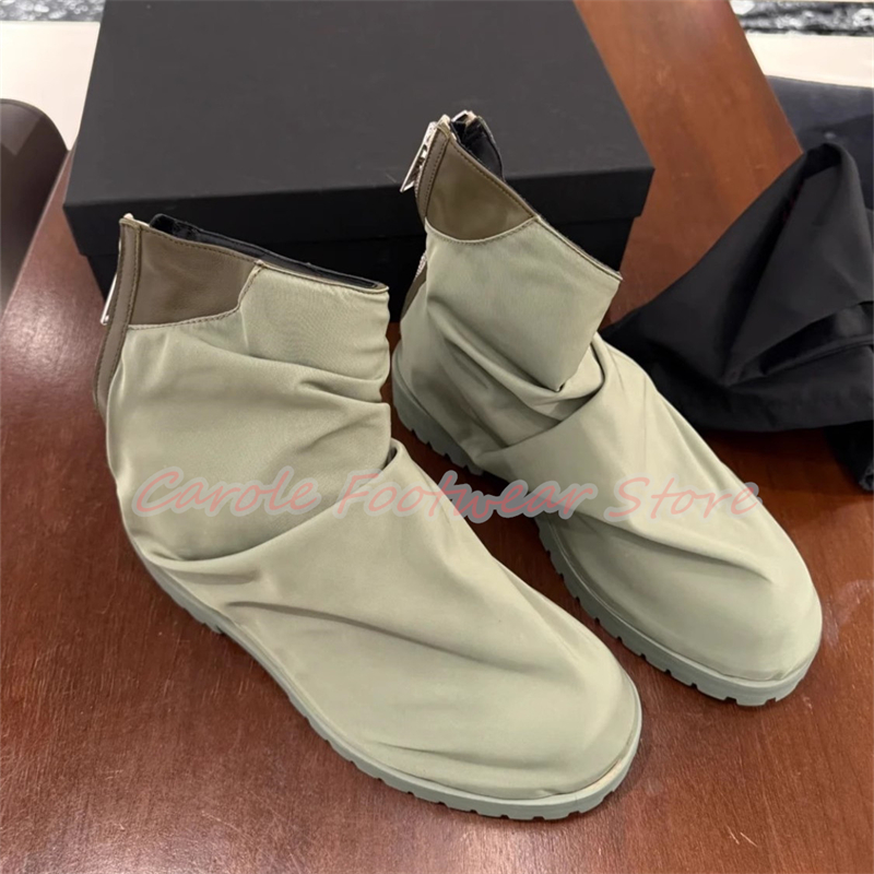 プリーツナイロン生地ハイカットメンズアンクルブーツチャンキー - Men'S Shoes With Height Increase のレビューと価格