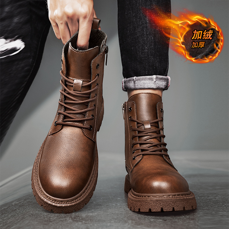 新しい男性スノーブーツ牛革冬厚い豪華な防水滑り止めジッパー保 - Men Shoes Size 46 のレビューと価格