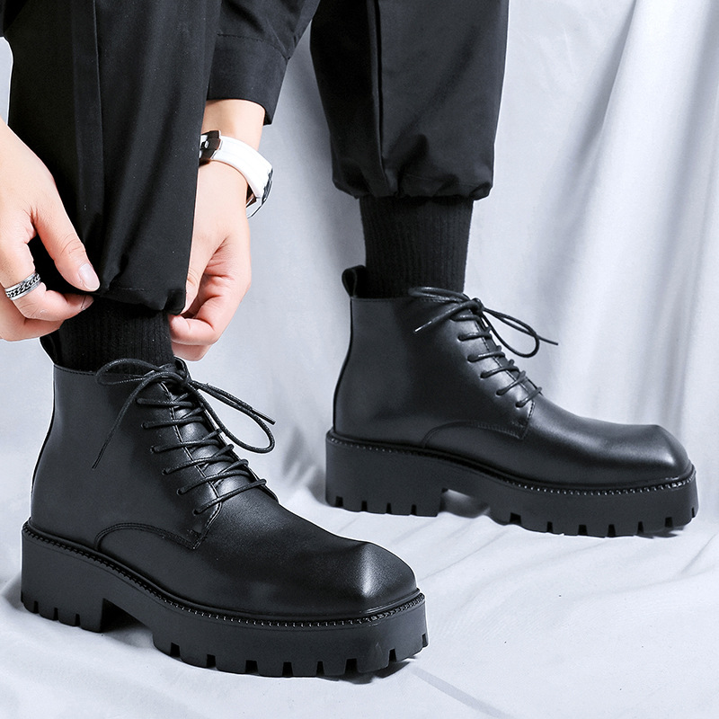 男性高級ファッションオリジナルレザーブーツレースアップポイン - Men Shoes Brand のレビューと価格