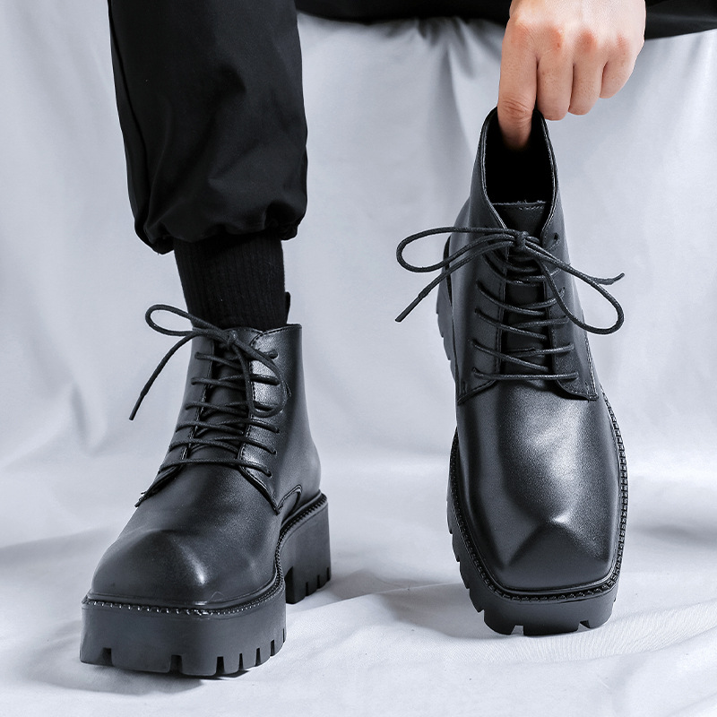 男性高級ファッションオリジナルレザーブーツレースアップポイン - Men Shoes Brand のレビューと価格