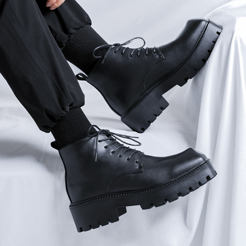 男性高級ファッションオリジナルレザーブーツレースアップポイン - Men Shoes Brand のレビューと価格