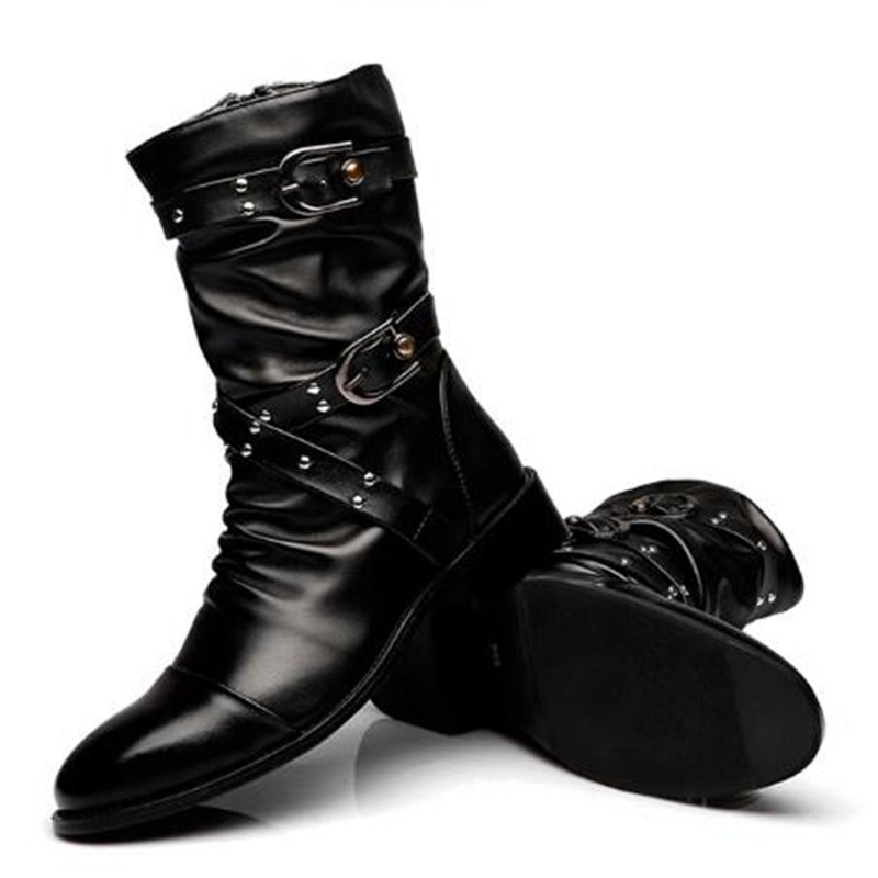 ファッションメンズレザー高品質ミッドチューブブーツクラシック - Men Shoes Size 46 のレビューと価格