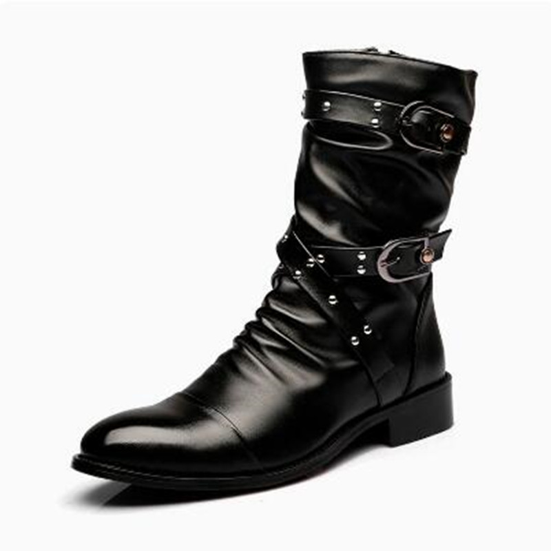 ファッションメンズレザー高品質ミッドチューブブーツクラシック - Men Shoes Size 46 のレビューと価格