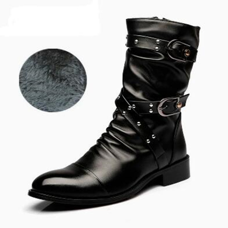 ファッションメンズレザー高品質ミッドチューブブーツクラシック - Men Shoes Size 46 のレビューと価格